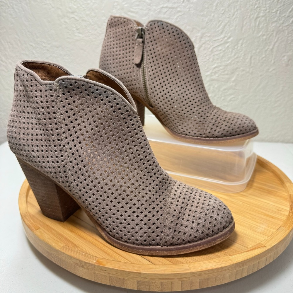 Susina Ankle Boots Booties 7M Suede Leather Perforated Minimalist Quiet Luxury